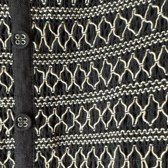 Blue Rain Smocked Puff Sleeve Crop Top Black Boho Blouse Size L - Picture 3 of 5